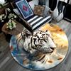 White Tiger with Falling Leaves Round Area Rug,Carpet Rug for Living Room Bedroom Sofa Playroom Decor,Non-slip Floor Mat