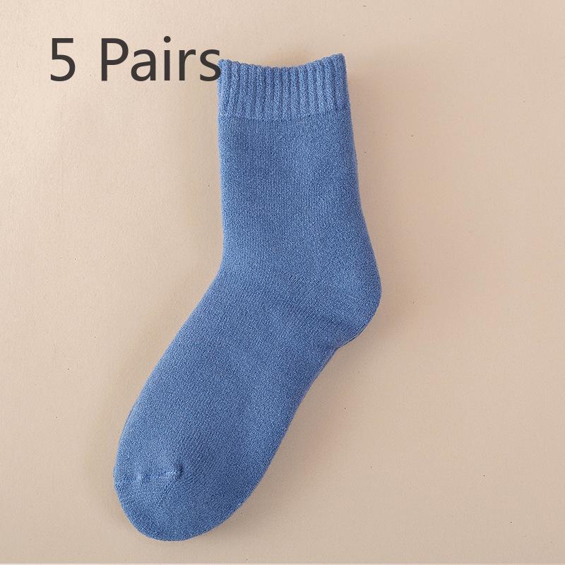 5 Pairs of Female Autumn and Winter New Pure Color Thickened Warm Rabbit Wool Tube Socks
