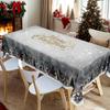 Tablecloth with Embossed Edges , Featuring a Merry Christmas Theme for Parties, Adorned with a Buffalo Check Bow, Poinsettias, Christmas Trees