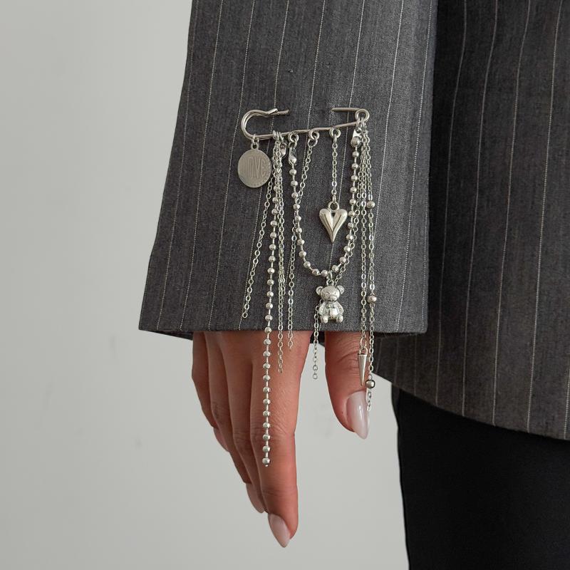 Unique Multi Layer Tassel Chain Brooch for Men Women Punk Personality Jewelry Accessory for Costume Formal Wear