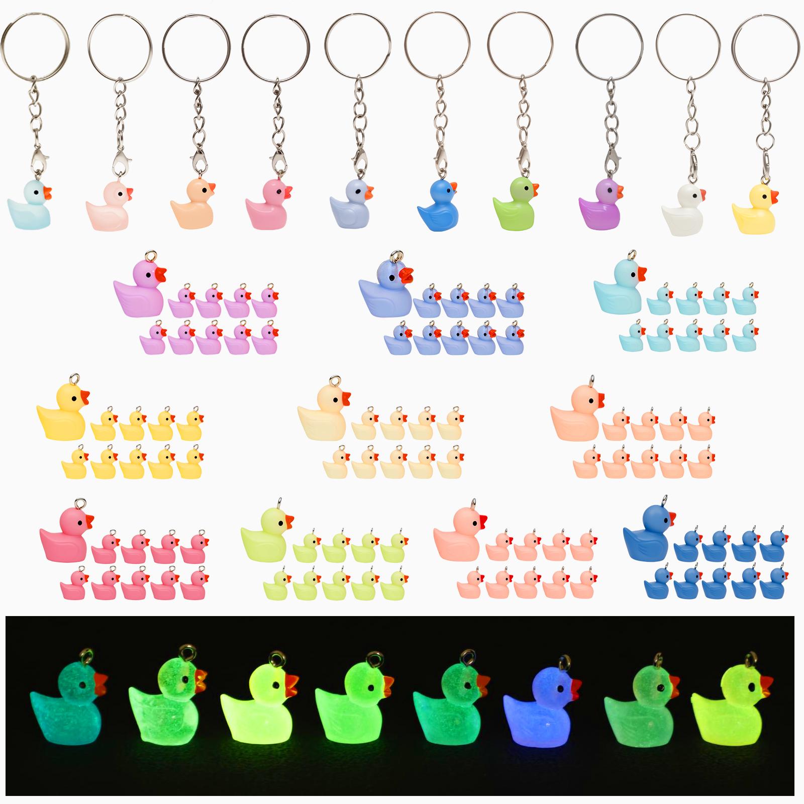 

100 шт. Светящиеся мини-брелоки в виде уточек, 3D, милые, светящиеся в темноте, брелоки из смолы в виде уточек, маленькие подвески-уточки, аксессуары для вечеринки