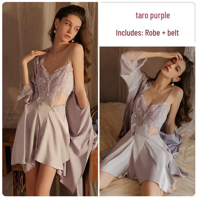 Stunning Plus Size Backless Push-Up Nightgown Set with Mesh Details