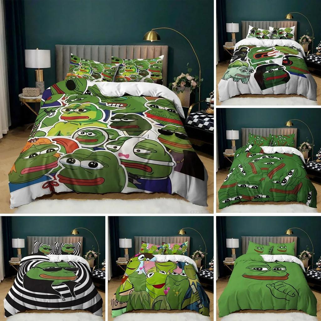 Top Frog Duvet Cover Set King Size Funny Frog Tropical Amphibian Bedding Set 3D Tropical Nature Animal Polyester Quilt Cover