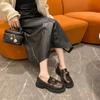 2025 New Women's Shoes British Style Camellia Loafers Student Muffin Thick Heel Platform Single Shoes Round Head One Pedal