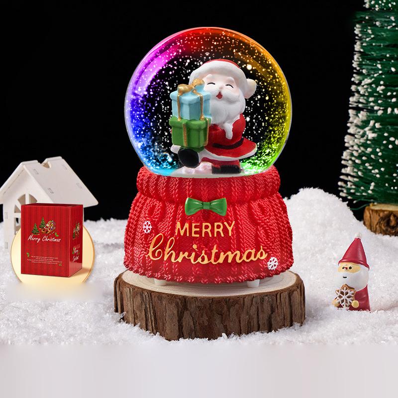 Christmas Snow Globe With 7 Color Lights Rotating Music Box Crystal Magic Ball Drifting Snow Santa Claus Gift Decoration