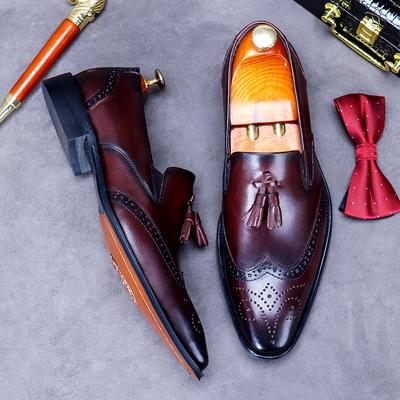 Herren Formelle Schuhe Echtes Leder Quasten Loafer Herren Schwarz 2024 Kleiderschuhe Hochzeitsschuhe Slipper Leder Brogues