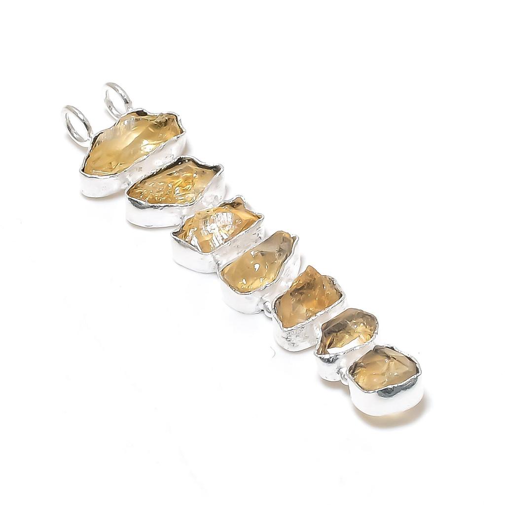 Natural Citrine Raw Gemstone Silver Pendant in 925 Sterling Silver - Handmade Design, Everyday Wear Jewelry Wadding Gift