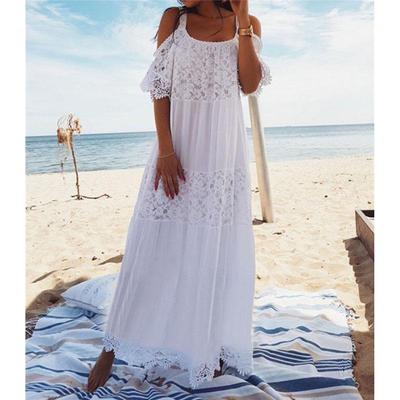 Lace Cotton Patchwork Lace Beach Dress Long Bathing Suit Cover Ups BeachTunic