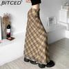 BITCED Summer Women's Solid-Color Slim-Fit Pencil Skirt Street Style High-Waisted Plaid Skirt