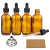 4-Pack 2oz Amber Glass Dropper Bottles with Funnel & Labels -Tincture Bottles 60ml Leakproof Tincture Bottles for Essential Oils