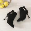 Black Pointed Toe Rhinestone Woman Short Shoes Autumn Winter Fleece-Lined Heeled Ankle Boots for Women New In Trend 2025 Booties