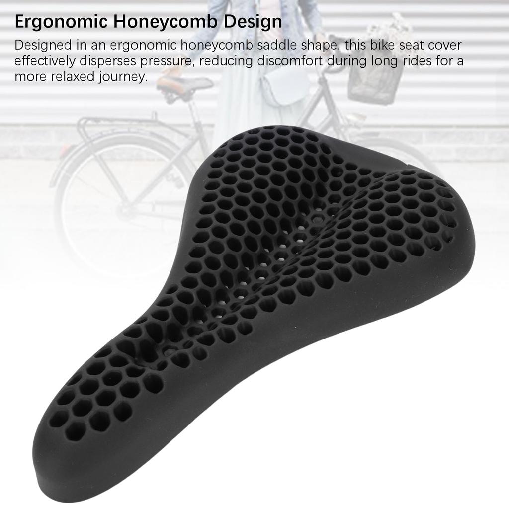 Bike Seat Cushion Cover Silicon Honeycomb Anti Slip Rainproof Ergonomic Bicycle Saddle Cover for Mountain Bikes Road Bikes Black