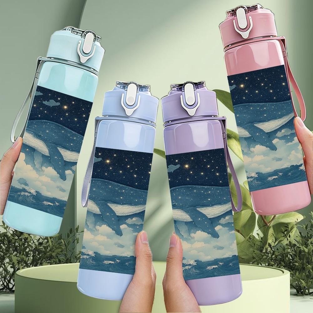 1PC Whale Cloud Sky Landscape Print 750ml Color Plastic Sports Water Bottle Leakproof Flip Straw Lid Suitable for Sports Office Home Use