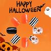 Halloween Press On Nail Plastic Artificial Nail Featuring Ghostly Stripes And Pumpkin Bat Designs For Costume Parties