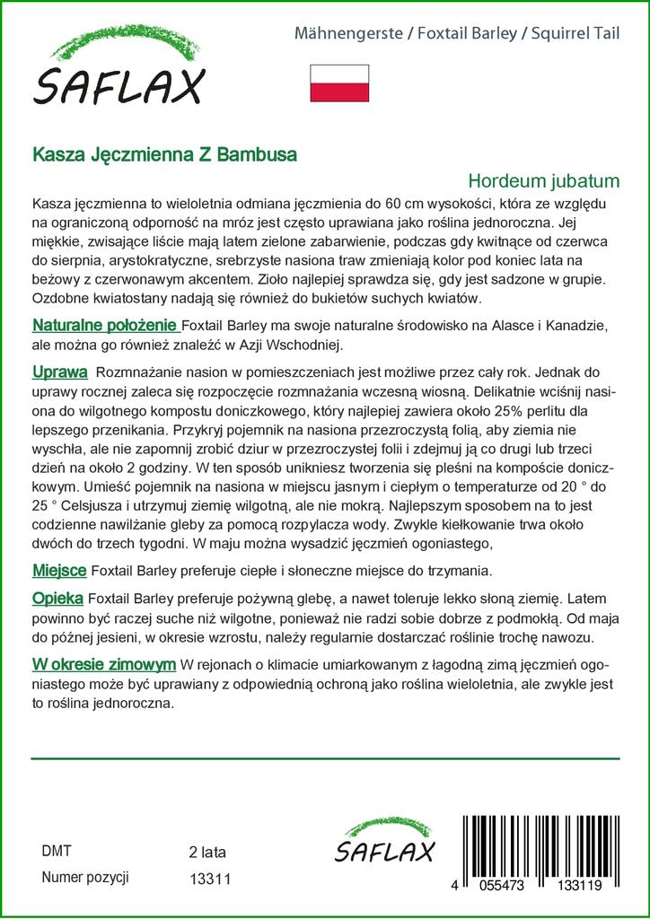 SAFLAX Garden in the Bag - Coada de vulpe Orz / Coada de veverita - 70 de seminte - Cu substrat intr-o punga potrivita - Hordeum jubatum