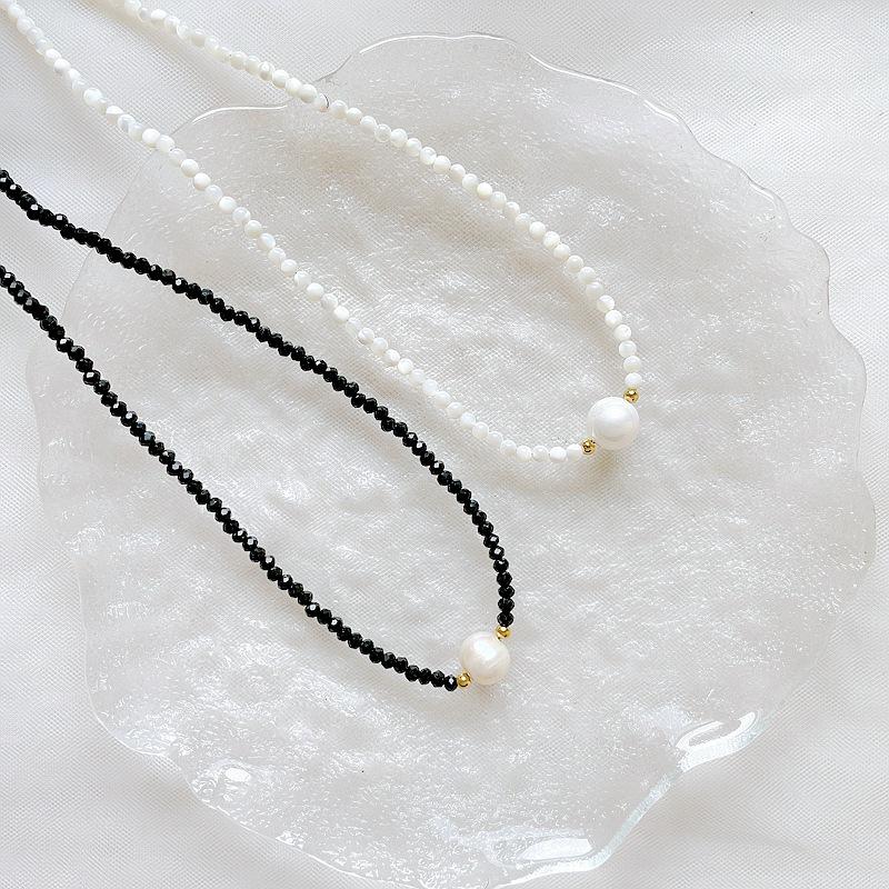 Natural stone shell baroque pearl necklace women's color beaded choker niche design titanium steel necklace