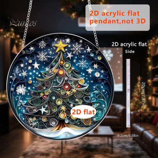 Decorative Accessory for Door Window Acrylic Christmas Hanging Pendant, Double-sided Stained Glass Style Ornament with Metal Unique Gift Friends
