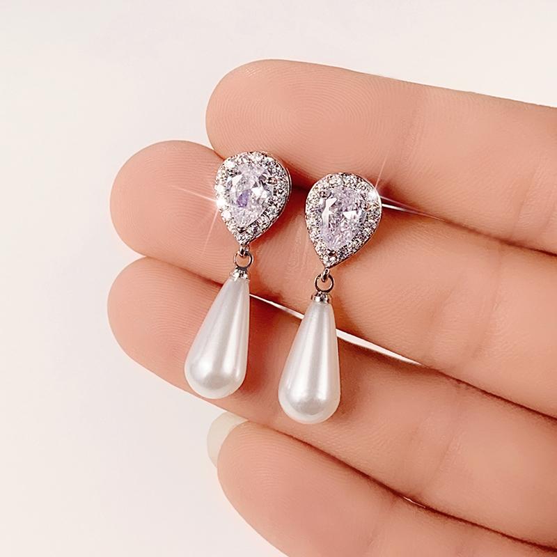 Huitan Braut Ohrhänger Imitationsperle Neu Trendy 2022 Damen Ohrringe Luxus Zinklegierung Farbe Zirkonia Elegant Zirkon