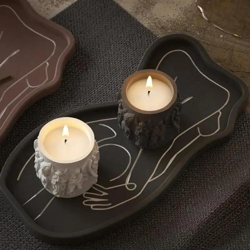 Handmade DIY Ceramic Resin Mold Aromatherapy Candle Tray Mold Cement Gypsum Body Line Storage Decoration Mold Home Furnishings