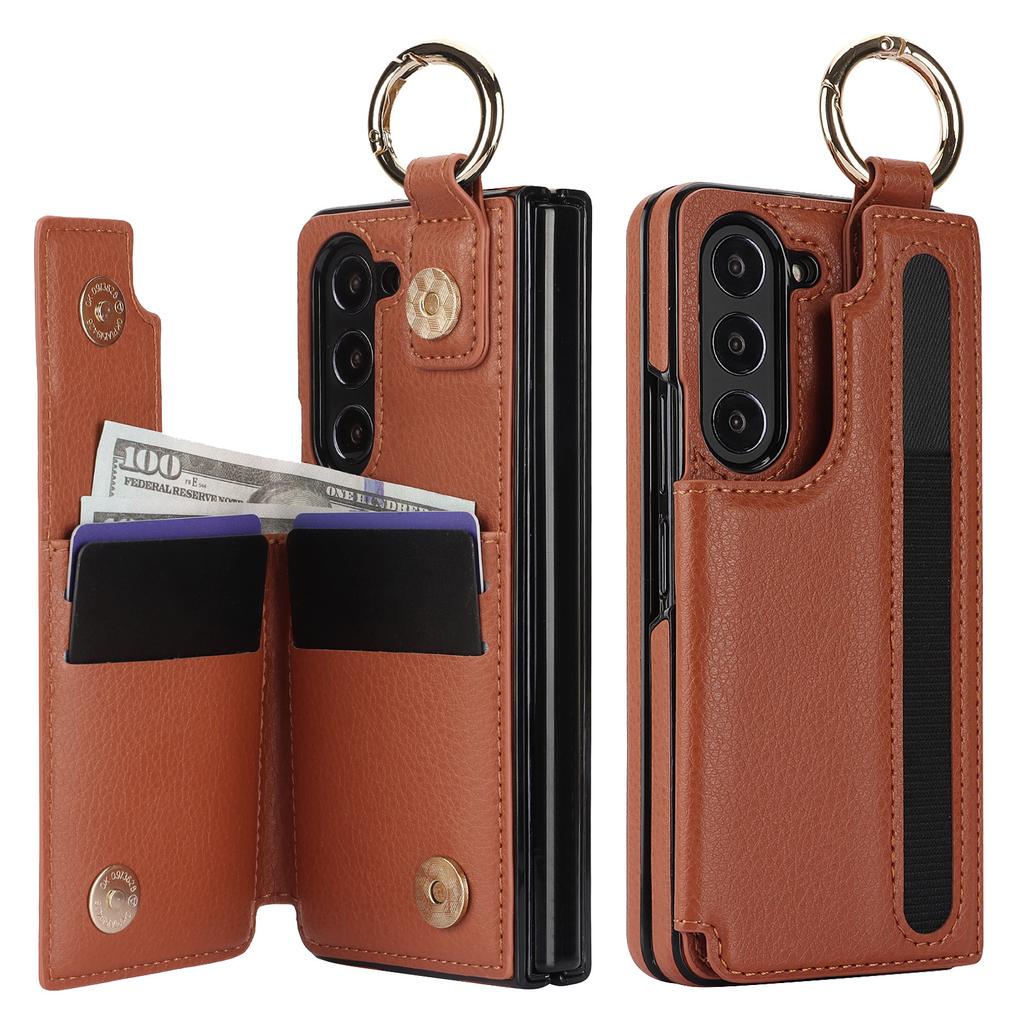 PU Leather Phone Case for Samsung Galaxy Z Fold 7 6 5 4 3 Wallet with Ring Card Holder (no Pen)