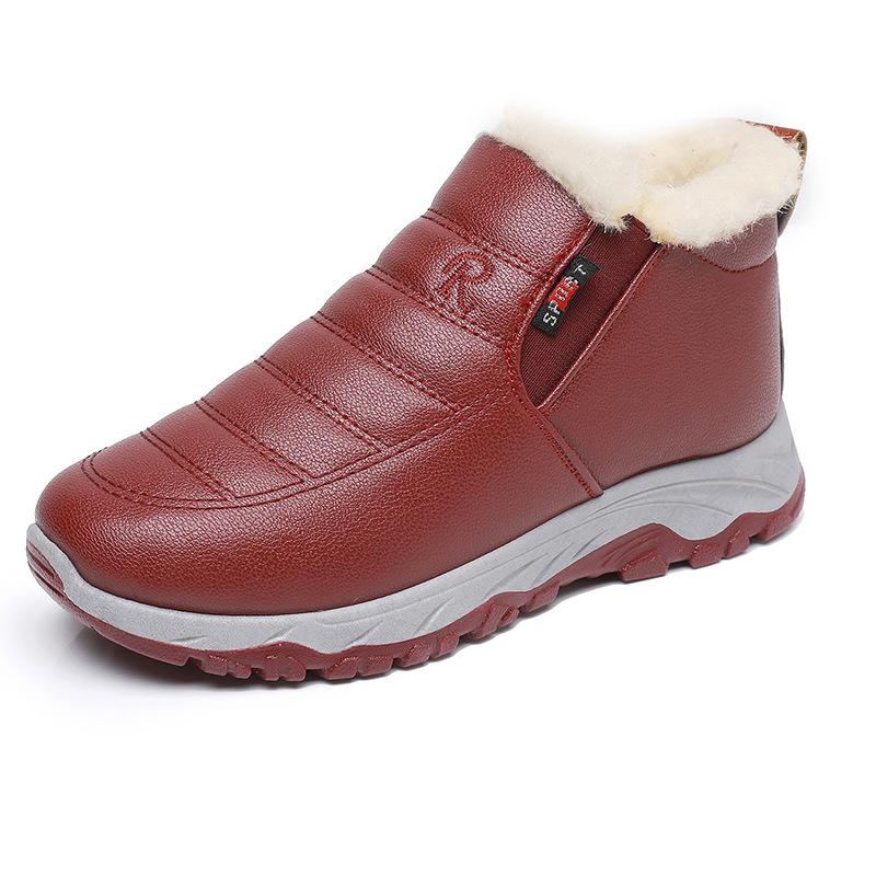 Winter leather waterproof mother cotton shoes old Beijing velvet warm thick-soled short boots men and women the same style middle-aged and elderly cot