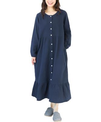 Umstands-Lang mit Still-Doppelöffnung Lang-Still-Umstandskleidung [ON NISHIKI] Pyjama, Ärmel, Kleid, Öffnung, 100% Baumwolle, Mull, Vorderseite, Länge,