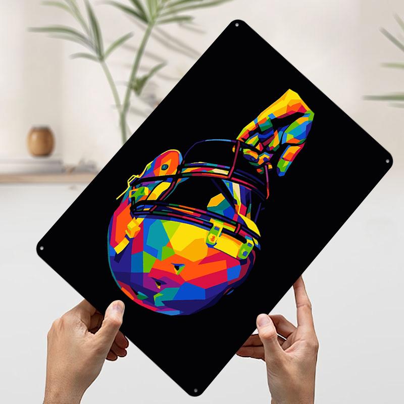 

Football Helmet Pop Art Tinplate Poster Customized Wall Art Vintage Metal Signs Retro Tin Plaque for Gaming Room Decoration Cozy 20x30cm（7.8x11.8inch）