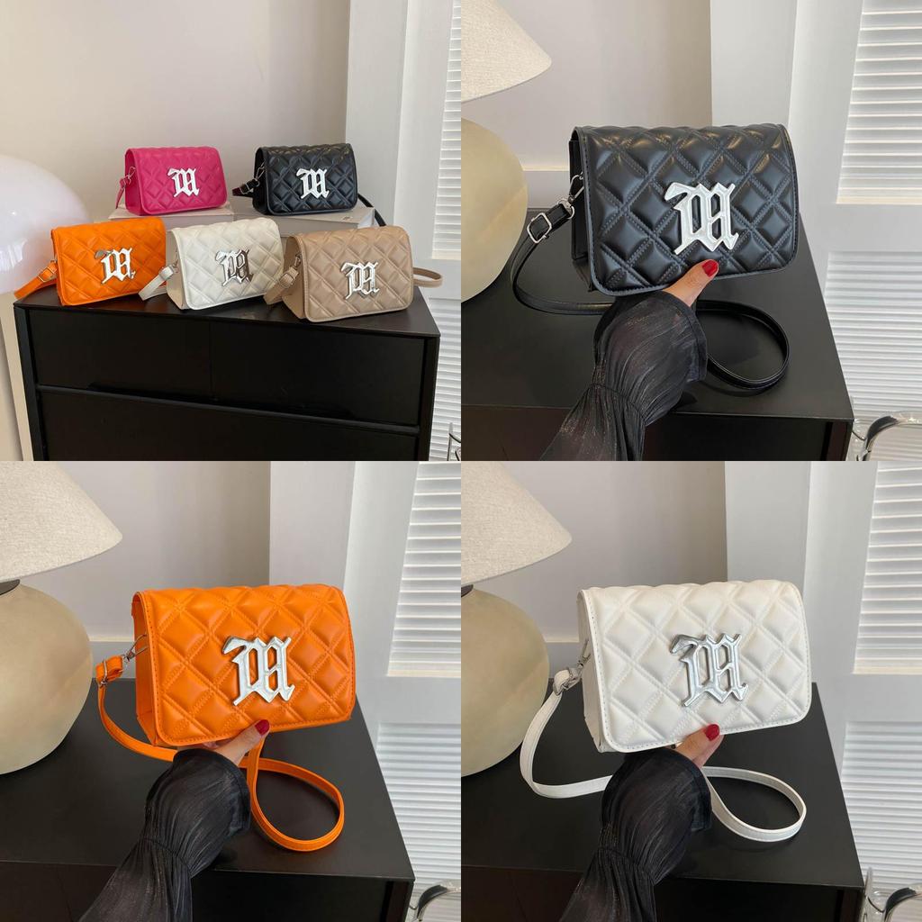 Pu Small Square Crossbody Bag With Silver Letter Decorated Checkered Texture For Daily Casual Women