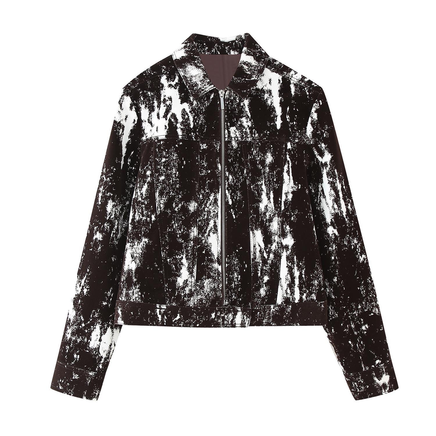 

Весна 2025 Женский европейский и американский модный комплект куртка и брюки с флокированным животным принтом XS