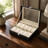 PU Leather Watch Box Window Lid Display Cushioned Pillows 2 Slot