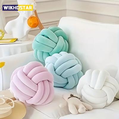 Art Decor Knot Ball Throw Pillow Handmade Soft Velvet Big Cushion Modern & Cozy Decorative Christmas Cushion for Home Sofa White