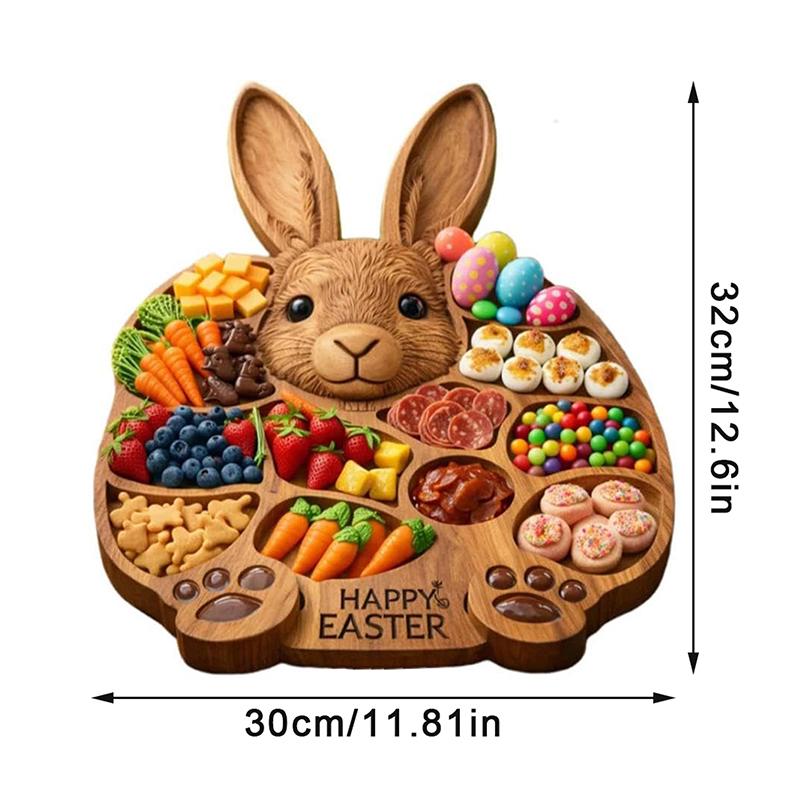 

2026 Easter Bunny Rabbit-Shaped Wooden Charcuterie Board Cute Rabbit-Delhi Board with Compartments for Serving Snacks коричневый