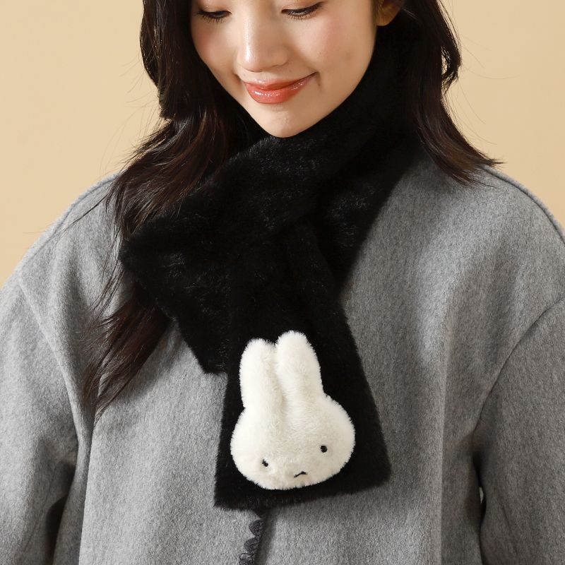 Miffy Cartoon Rabbit Plush Scarf Soft Warm Winter Cross-Over Neck Warmer Cute Short Style for Women Teens Versatile Cozy