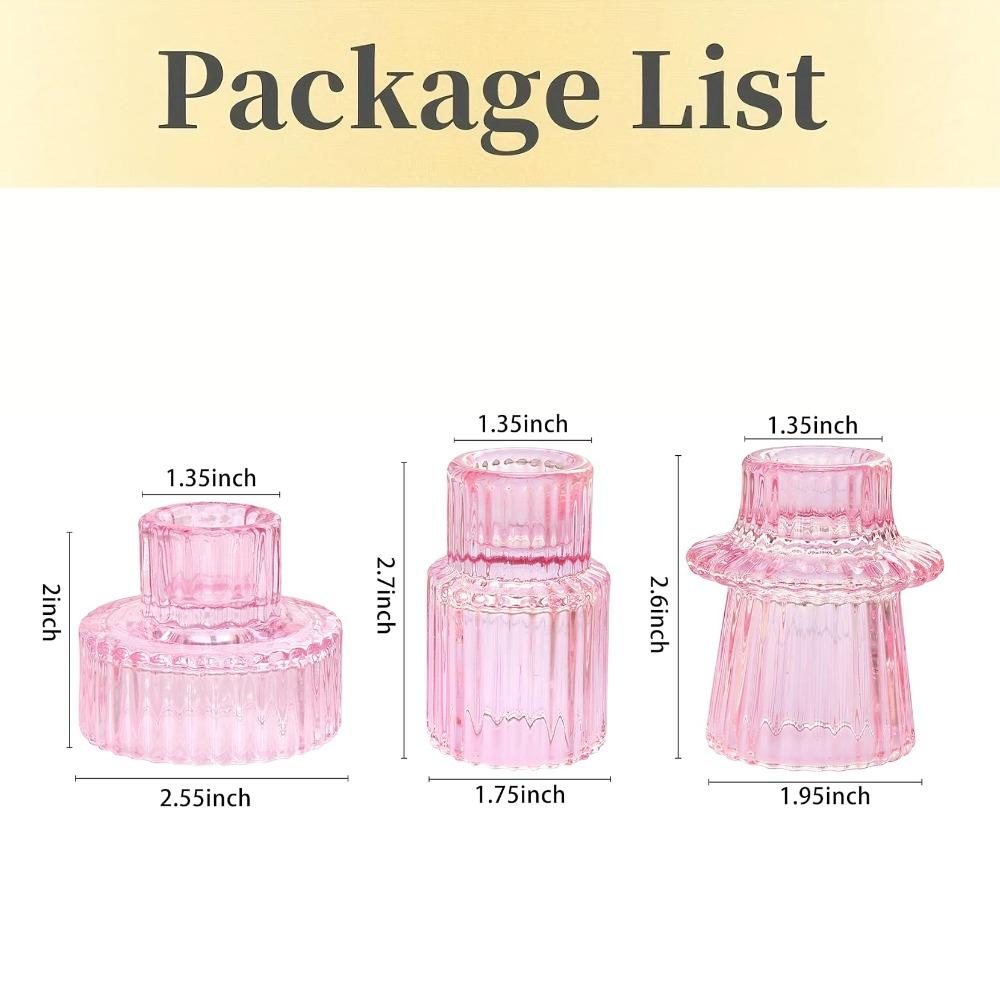 3Pcs Double Sided Vintage Ribbed Taper Glass Candle Holders for Table Centerpieces, Wedding Decorations Dinner Parties