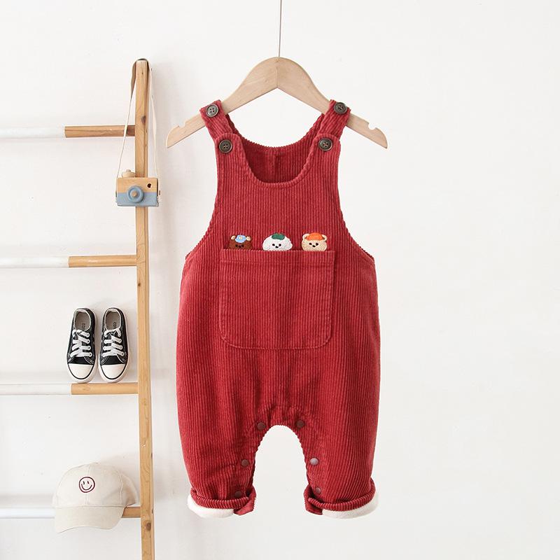 2025 Winter Koreanischer Stil Baby Cord Latzhose mit Druckknöpfen und Samtfutter für 0-3 Jahre