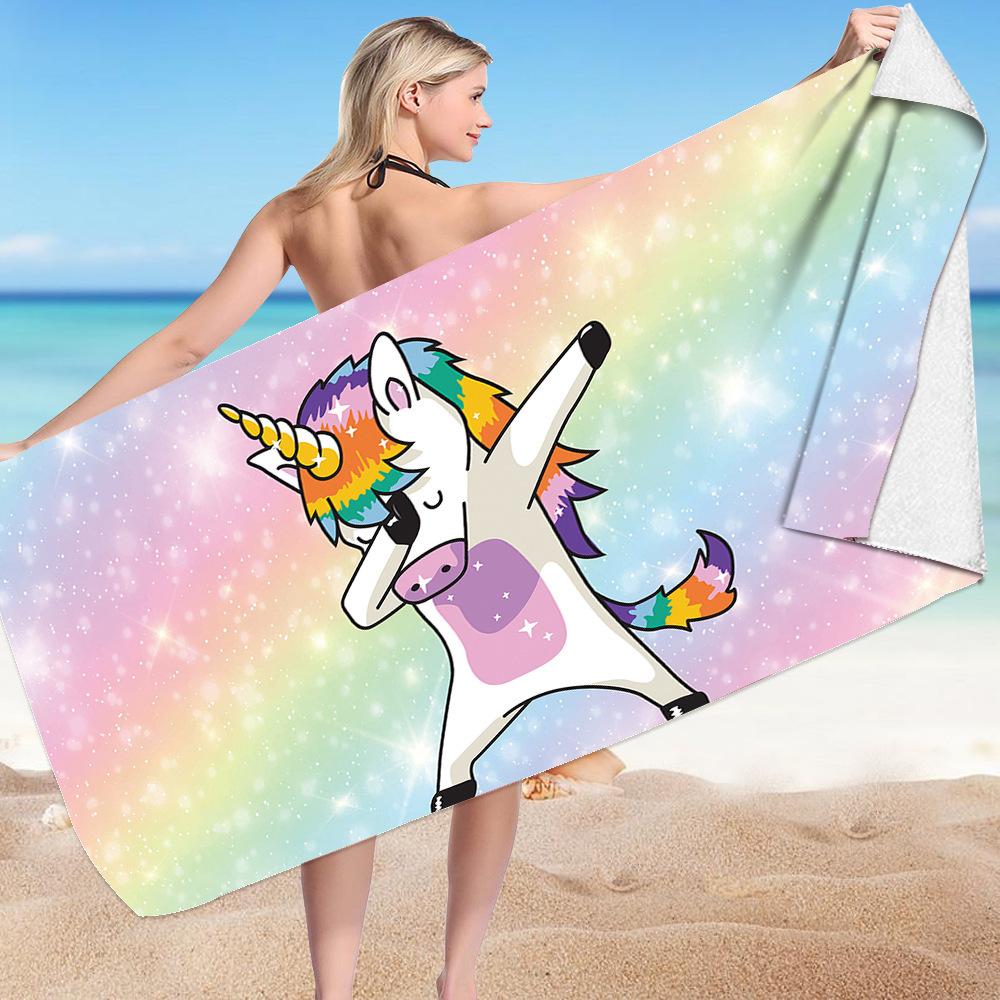 Cute Unicorn Series digital-printed polyester Superfine fiber double-sided fleece Beach vacation bath towel, beach towel