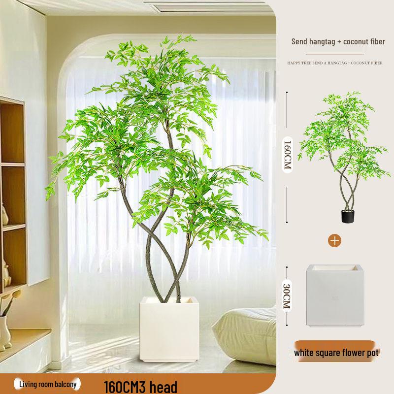 High-End Nandina Domestica Floor-Standing Faux Green Plant for Indoor Decoration
