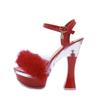 Women's Sandals 14cm High Heel Fluffy Sexy Thick Heel Rhinestone Metal Buckle Fairy 10365 Series 14cm Heel 4cm Platform LFD