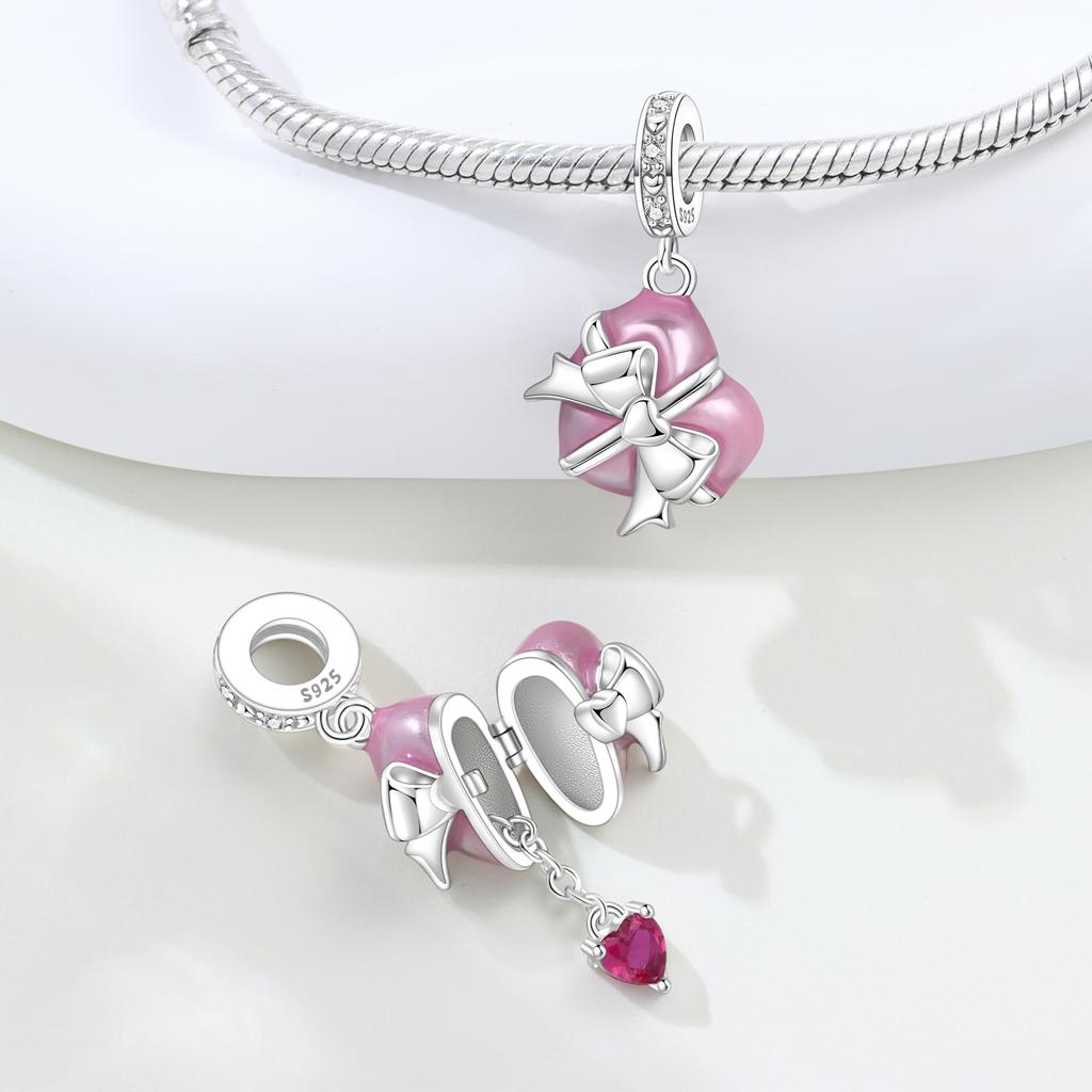 Orstarry S925 Silver Charm Infinite Love Pink Heart Bead Pendant For Bracelet DIY Jewelry Making Women Gift