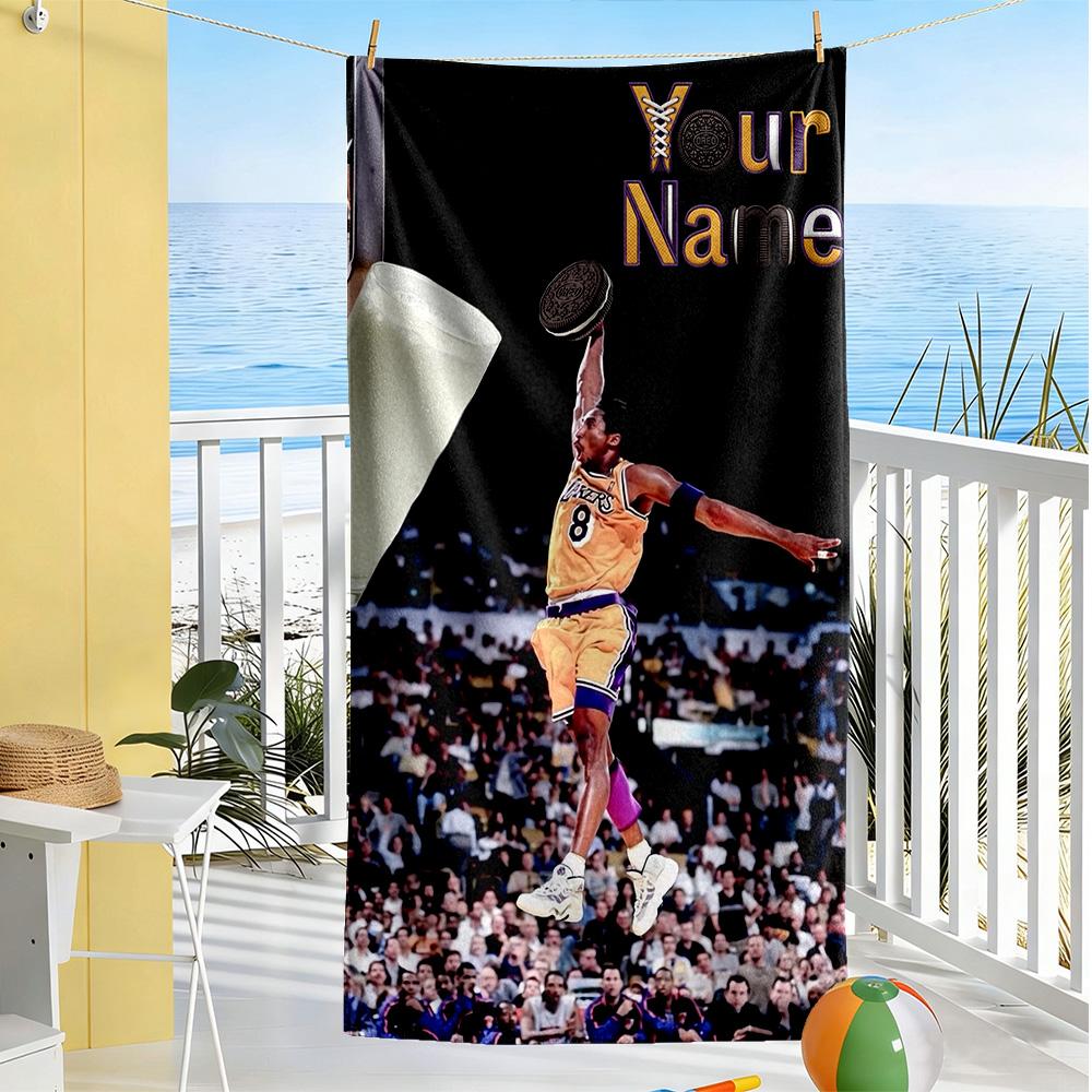 Kobe Personalized Text Beach Towel Quickdry Soft Microfiber For Beach Bathroom Outdoor Swimming Pool Camping Picnic Yoga Diving Vacation Accessories