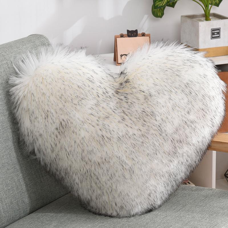 Heart-Shaped Plush Lumbar Pillow - Fluffy Faux Wool Backrest for Home, Sofa, or Office Chair