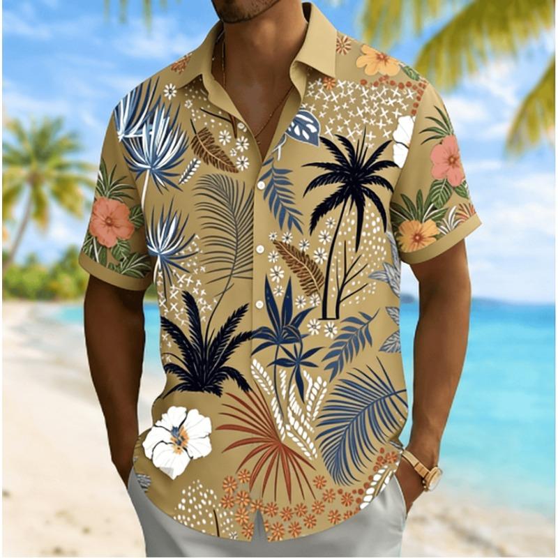 Men's Tropical Floral Print Short Sleeve Shirt, Spring Summer Beach Vacation Casual Top