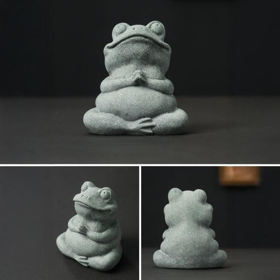 Green Sandstone Meditation Frog Ornament Sitting Frog Figurine Statue Animal Sculpture Indoor Outdoor Aquarium Water Garden Decoration