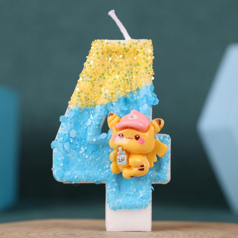 Creative Cartoon Number Birthday Candle Cake Party Decoration Handmade Pikachu Birthday Candle