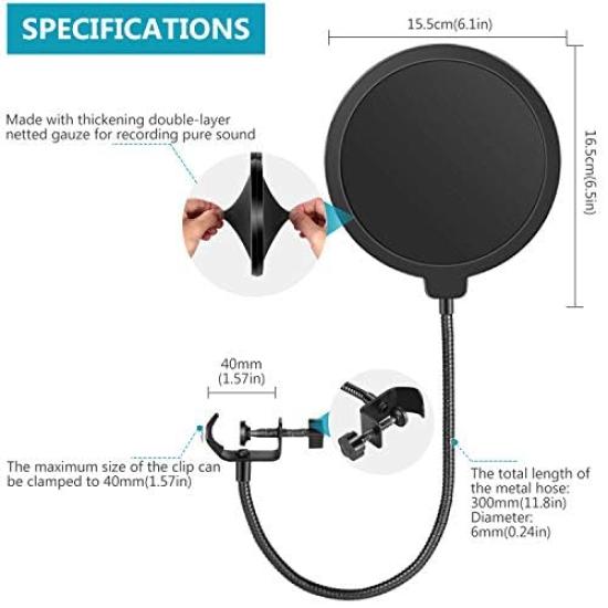 NEEWER Microphone Pop Filter Pop Screen Compatible with Blue Yeti and Other Microphones