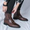 Britischer Stil Herren Braune Lederstiefel Spitzschuh Schnürstiefeletten aus Leder für Herren Herbst Winter High Top Herrenschuhe
