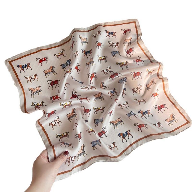 Spring New Pony Printed Mulberry Silk Silk Scarf Women's Premium Versatile Crepe Satin Square Scarf Silk Gifts