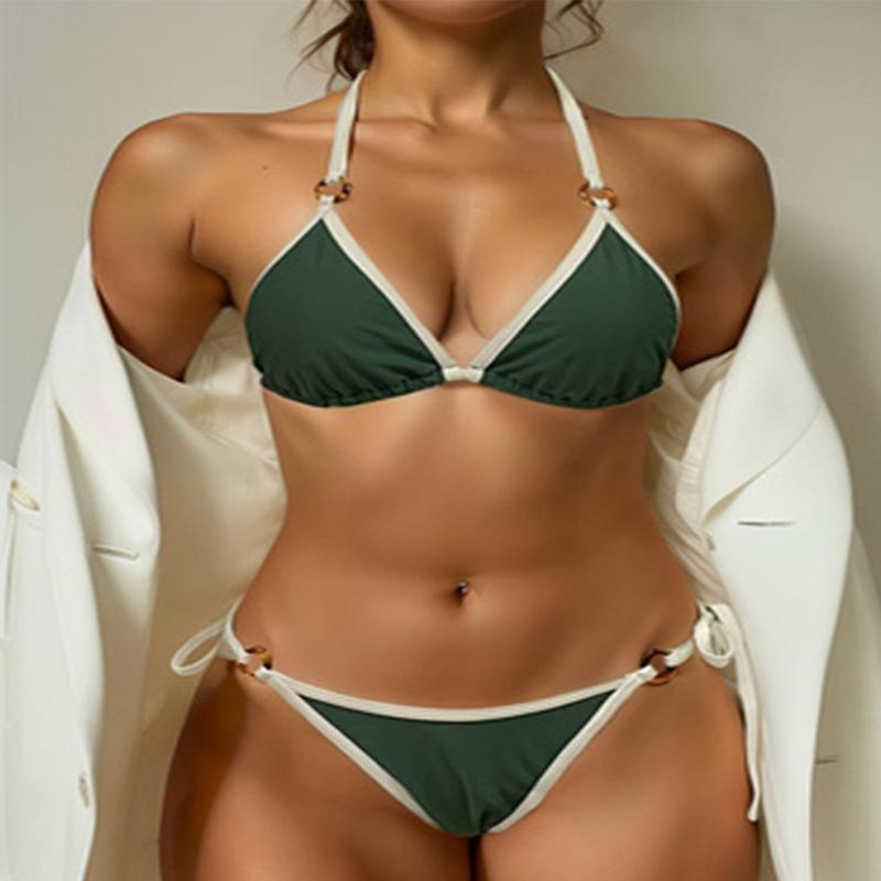 TS JYL-SW146 Color Block Triangle Bikini, Three-Point Sexy Swimwear For Beach XS английский зеленый