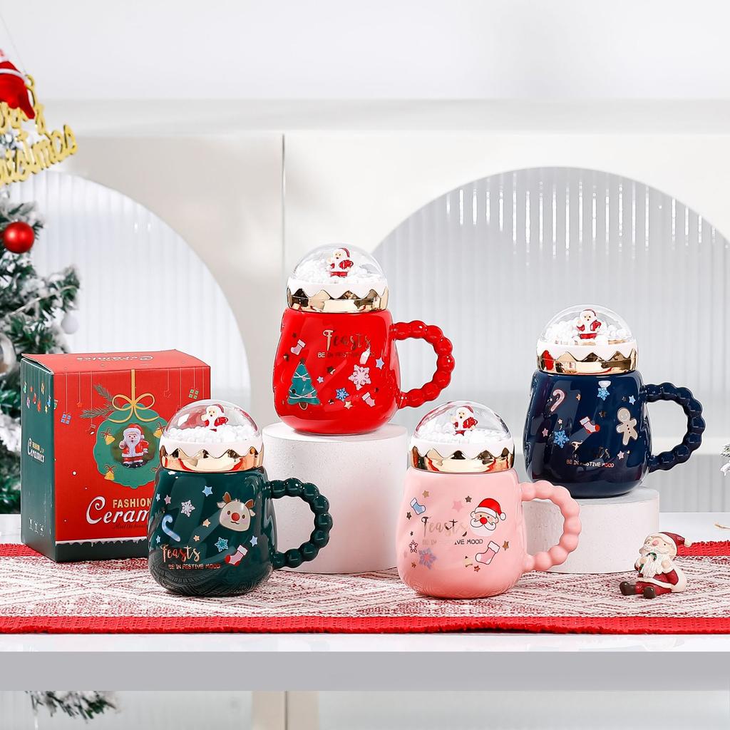 Creative Christmas Cup High Value Ceramic Cup Mug Gift Water Cup with Lid Cross Border Cartoon Cup Souvenir