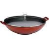 Large Red Enameled Cast Iron Wok with Glass Lid 0.000000